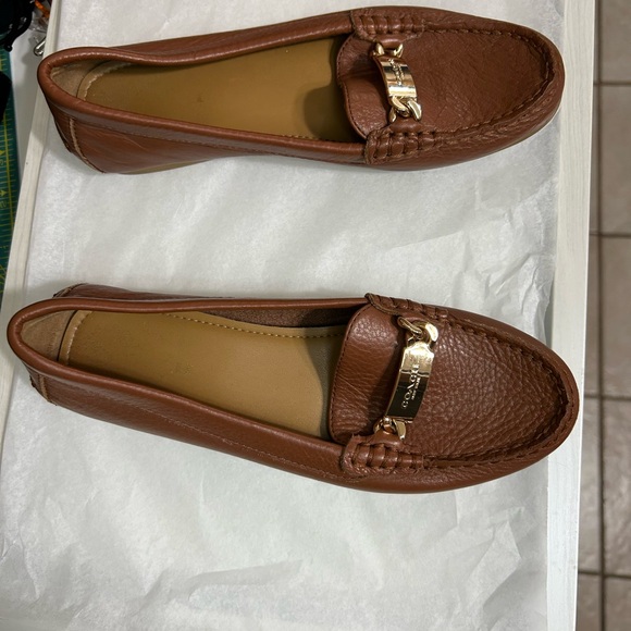 Brown Leather Loafers with Gold Accent - Picture 9 of 10